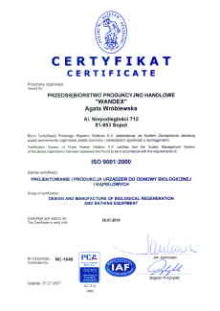 certyfikat jakości ISO 9001 - Centrum Sauny Wandex